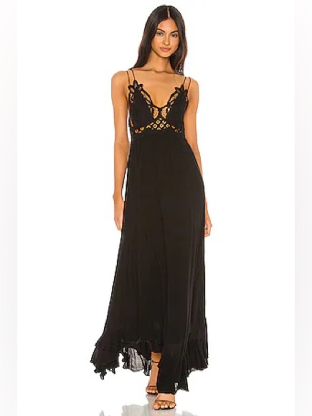 Free People Adella Black Lace Detail Maxi Dress